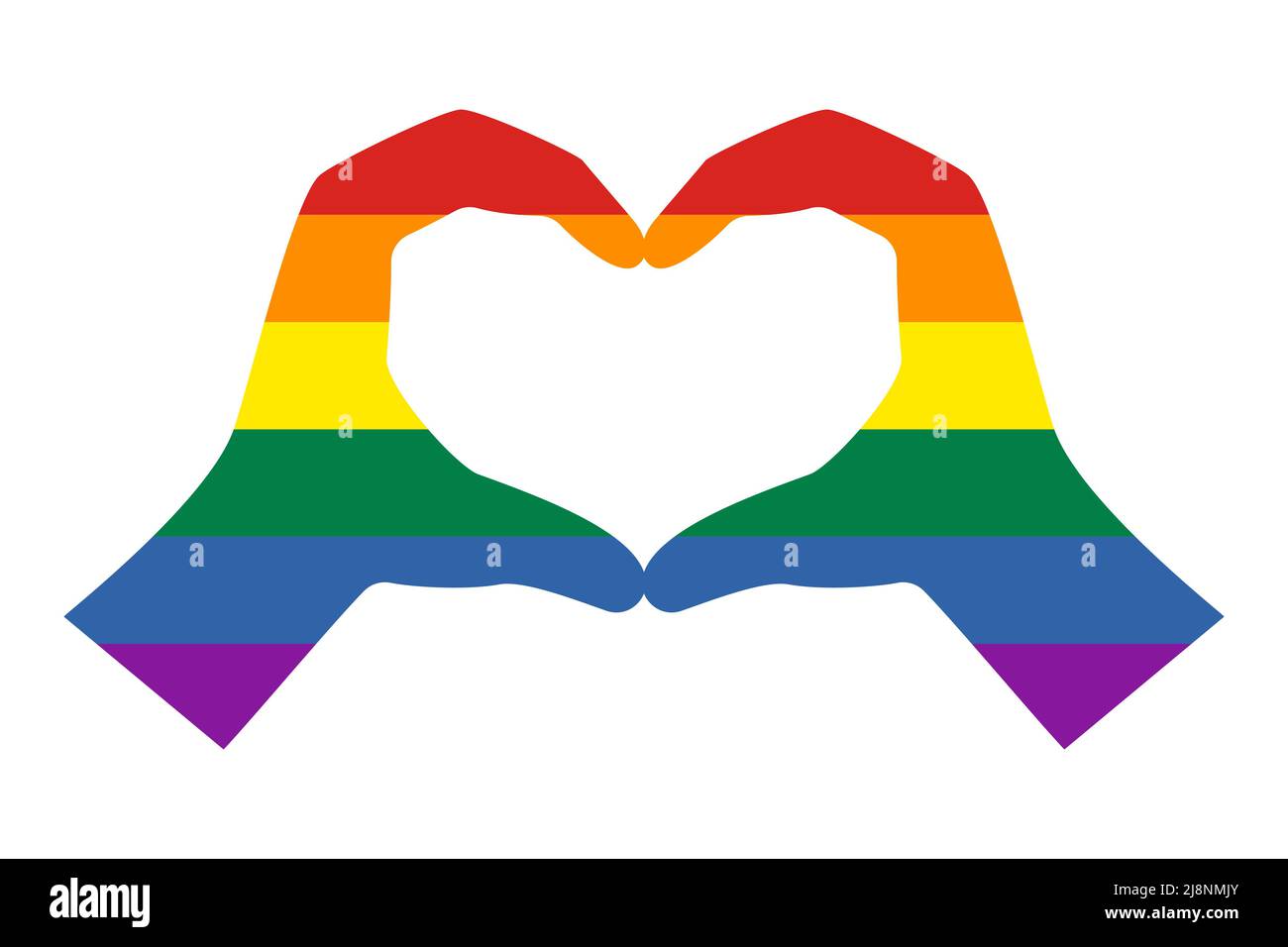 Gesto delle mani ripiegato come cuore con la bandiera dell'Arcobaleno Pride all'interno. Icona isolata su sfondo bianco. Simbolo della comunità LGBT. Illustrazione vettoriale Illustrazione Vettoriale
