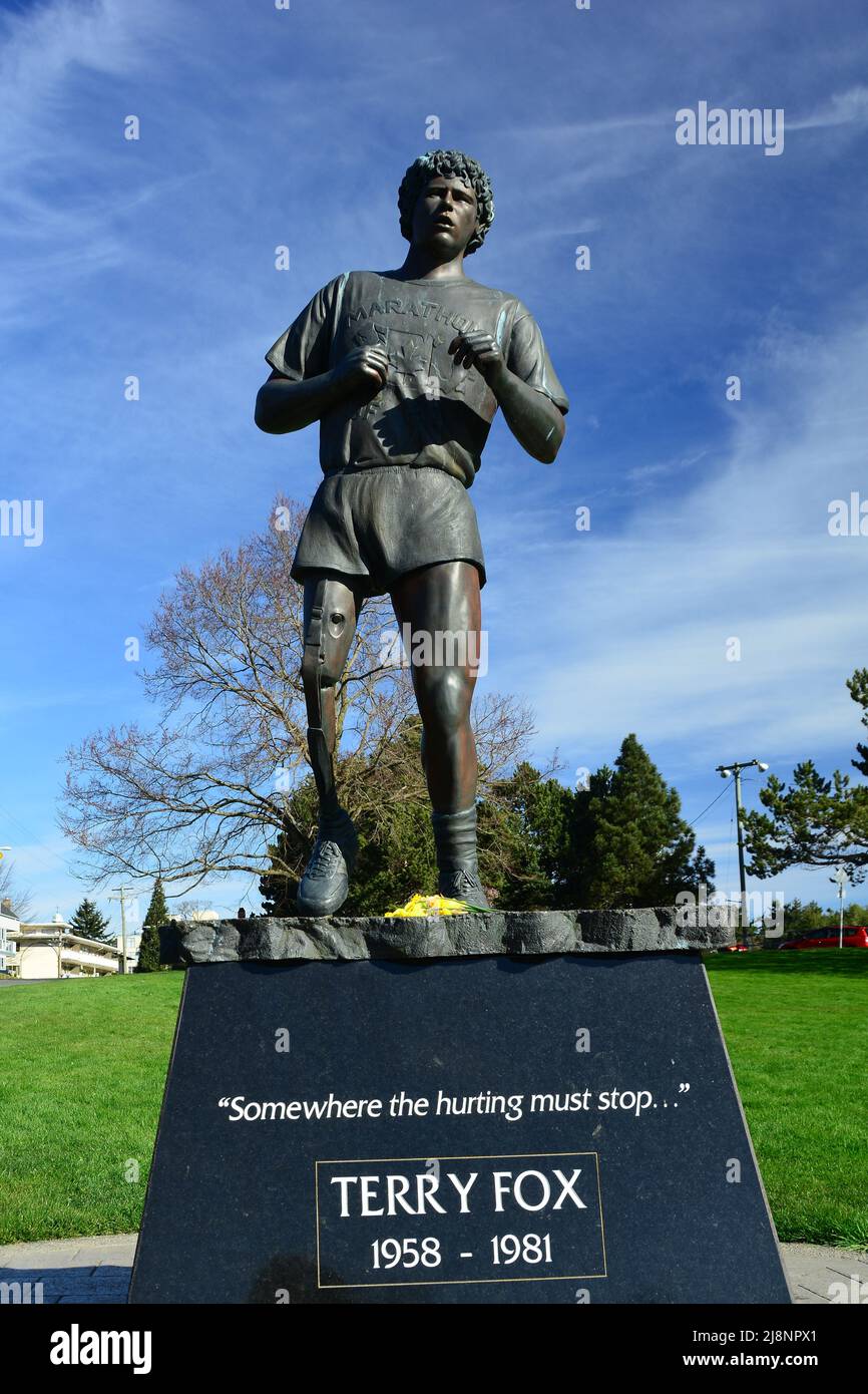 L'eroe del Canada, la statua di Terry Fox in Victoria BC, Canada Foto Stock