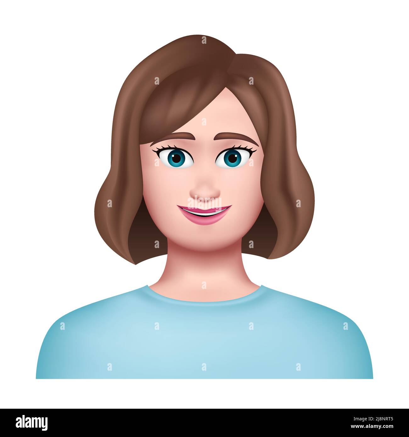 3D Avatar donna sorridente. Ragazza con capelli corti e marroni. Illustrazione vettoriale Illustrazione Vettoriale