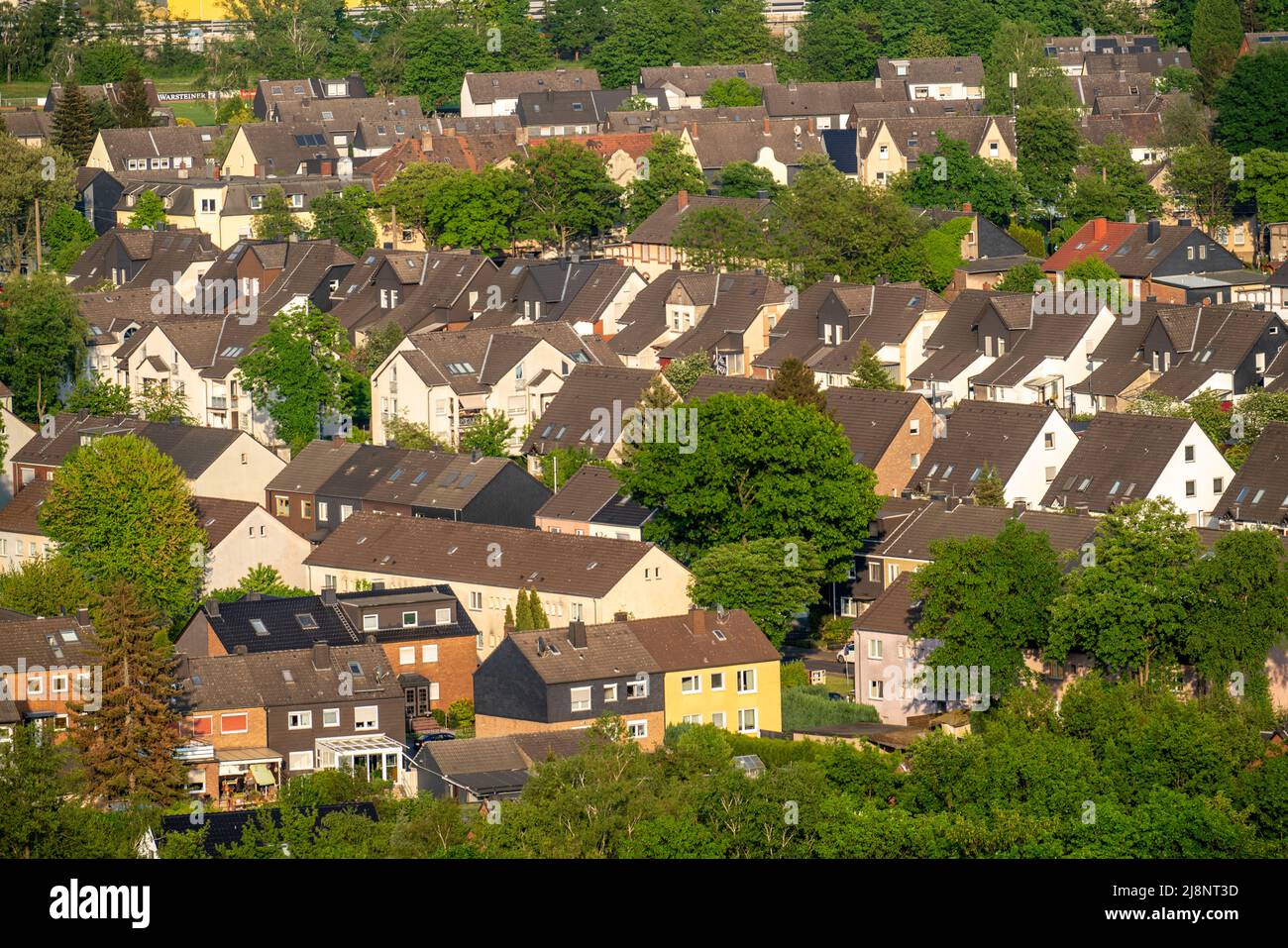 Case di campagna, case a schiera, appartamenti, parti di ex tenuta mineraria a Recklinghausen-Hochlarmark, NRW, Germania, Foto Stock