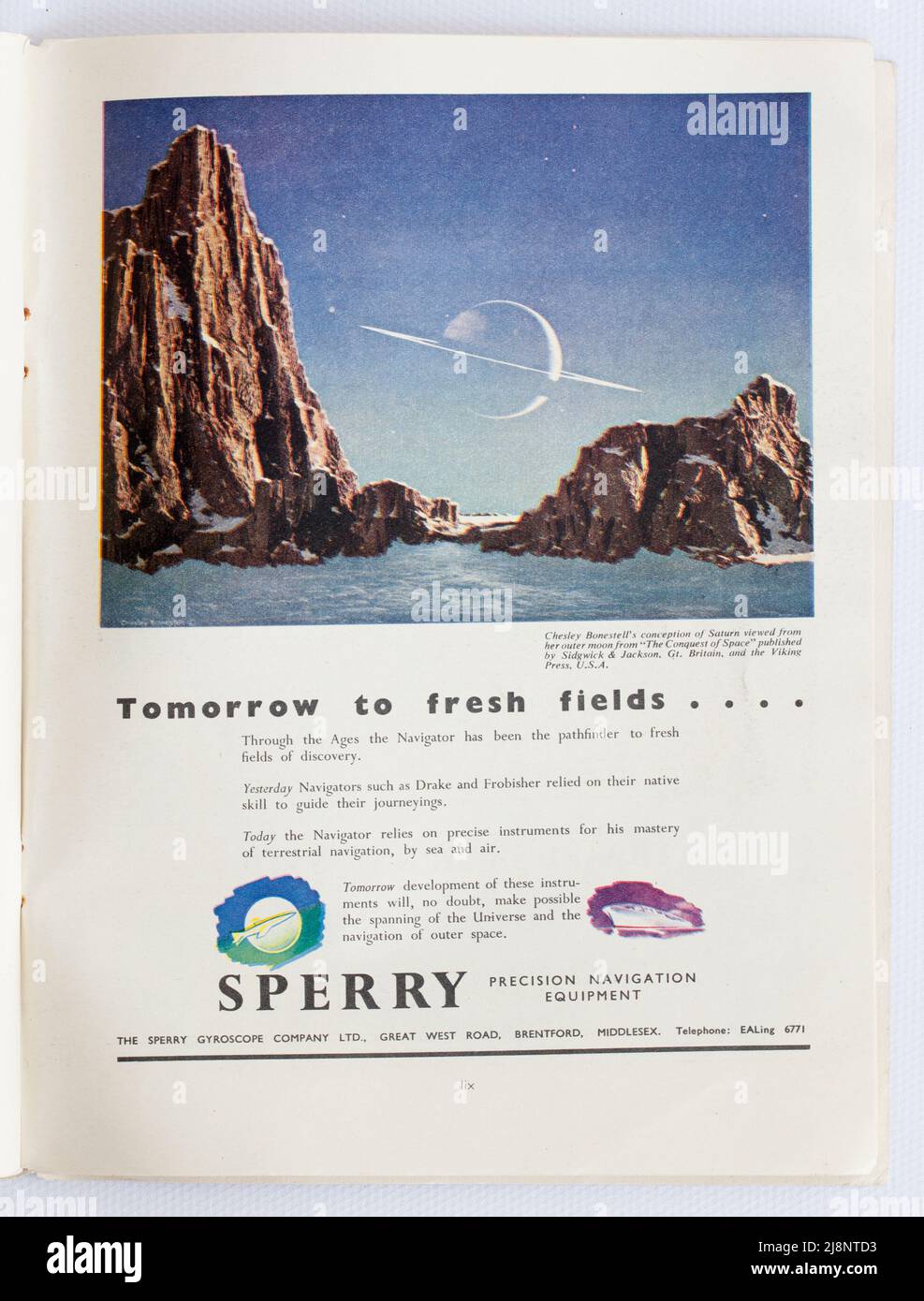Old 1950s British Advertising for the Sperry Gyroscope Company - Precision Navigation Equipment Foto Stock