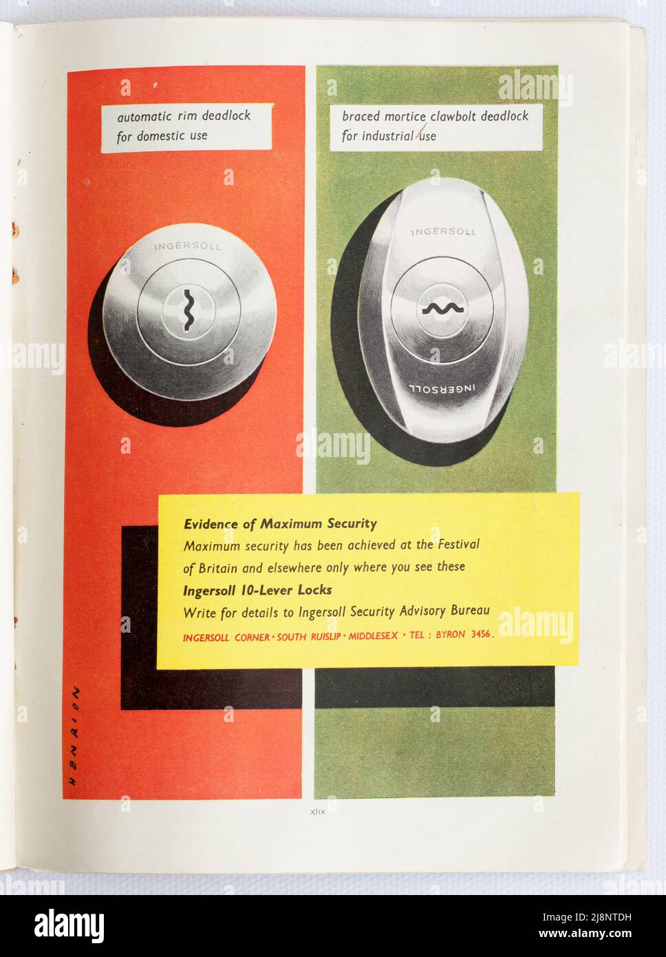 Old 1950s British Pubblicità per Ingersoll serrature Foto Stock