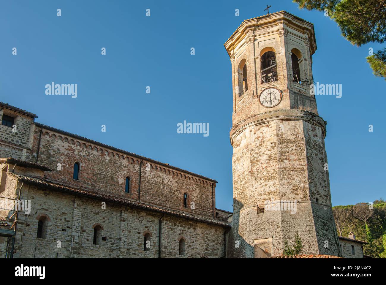 Torre dell'Abbazia di Montecorona a Umbertide, Umbria, Italia Foto Stock