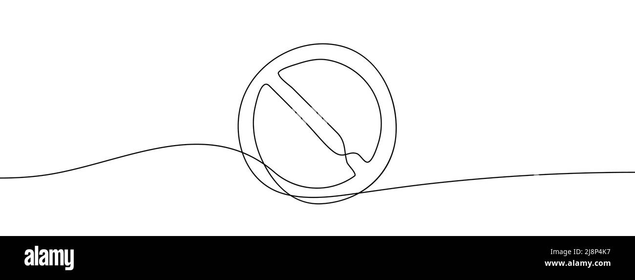 Segno di divieto in un disegno a una riga. Sfondo del disegno a una linea. Disegno continuo del segnale di stop. Illustrazione vettoriale. Illustrazione Vettoriale