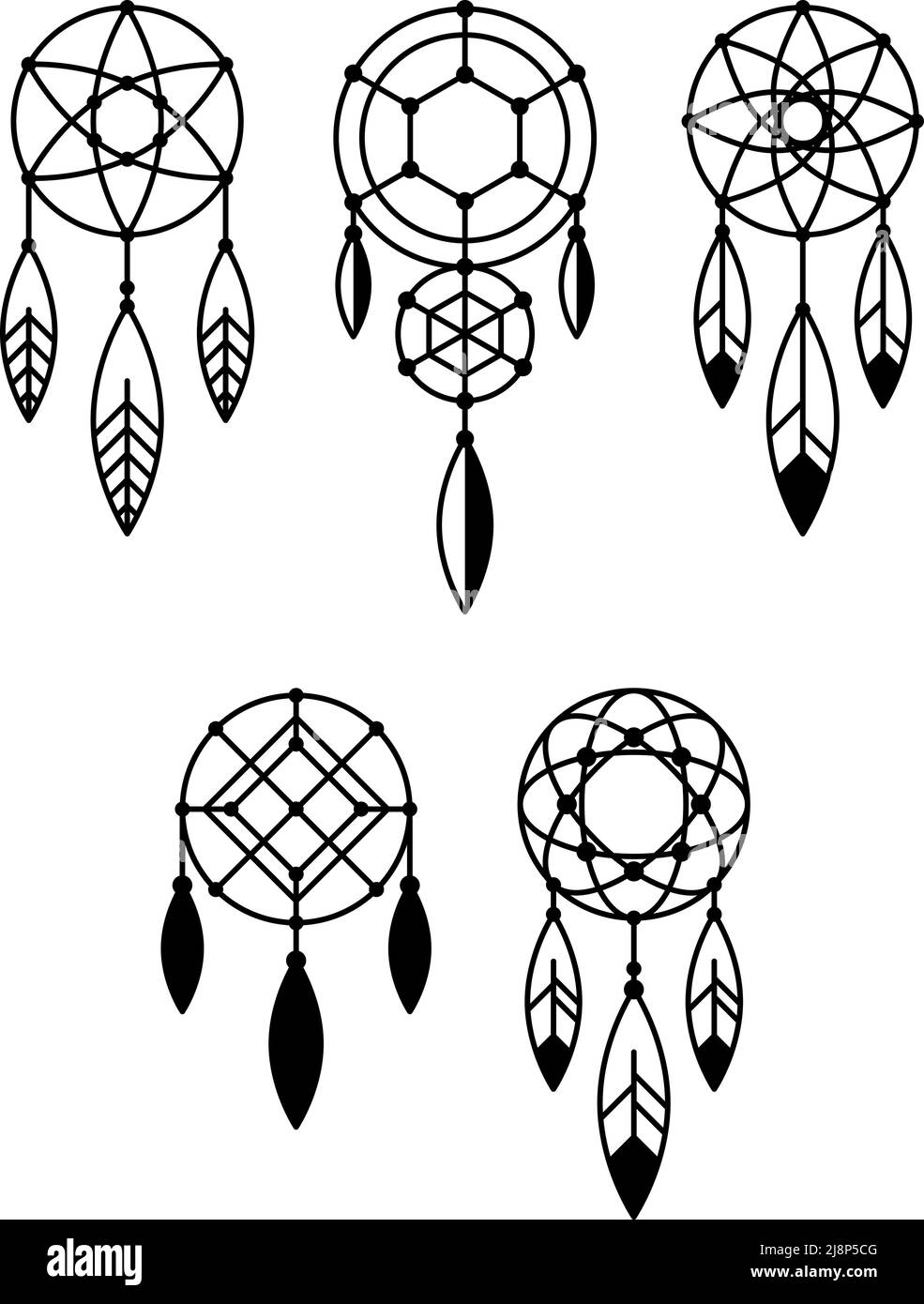 Set di icone di Dream Catcher. Illustrazione vettoriale. Illustrazione Vettoriale