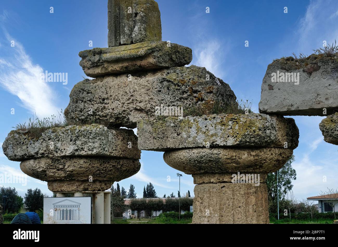 Il Parco Archeologico di Metaponto in Basilicata, antica colonia di Magna Grecia poi conquistata dai Romani nel 3rd a.C. Foto Stock