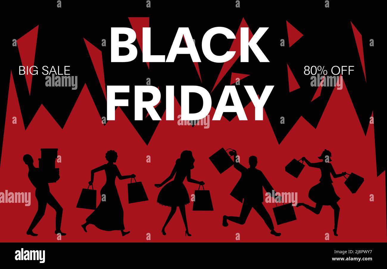 Banner in vendita Black friday con silhouette shopper Foto Stock