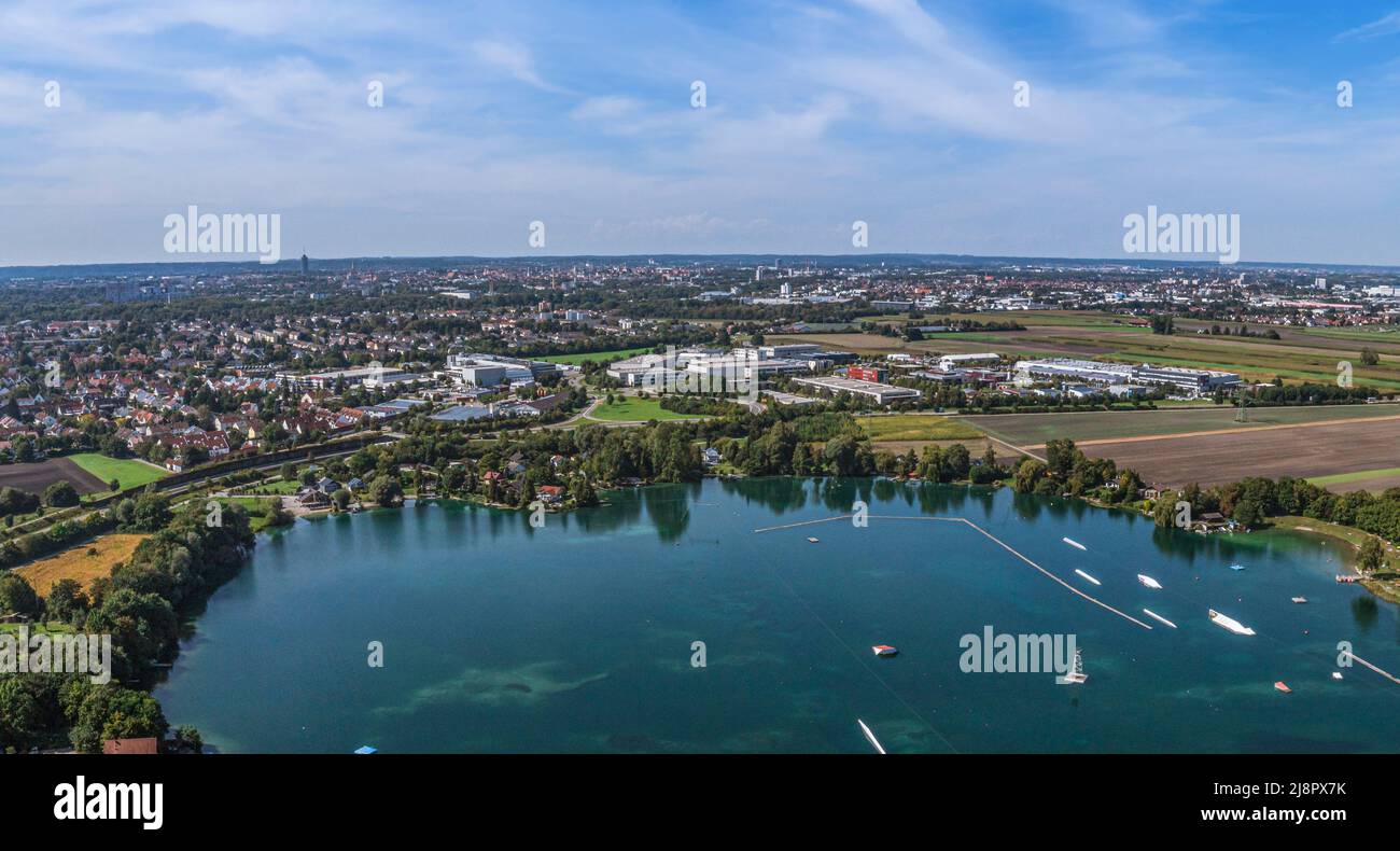 Vista aerea del Friedberger Baggersee Foto Stock