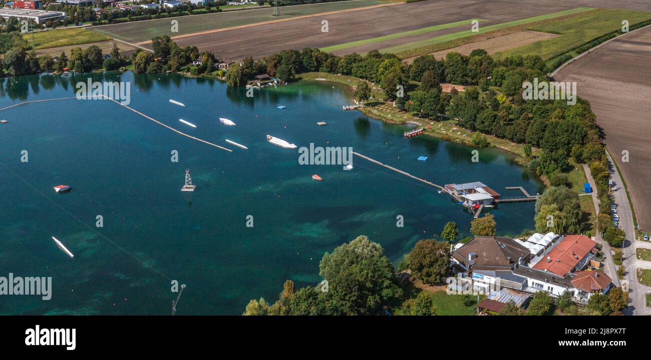 Vista aerea del Friedberger Baggersee Foto Stock