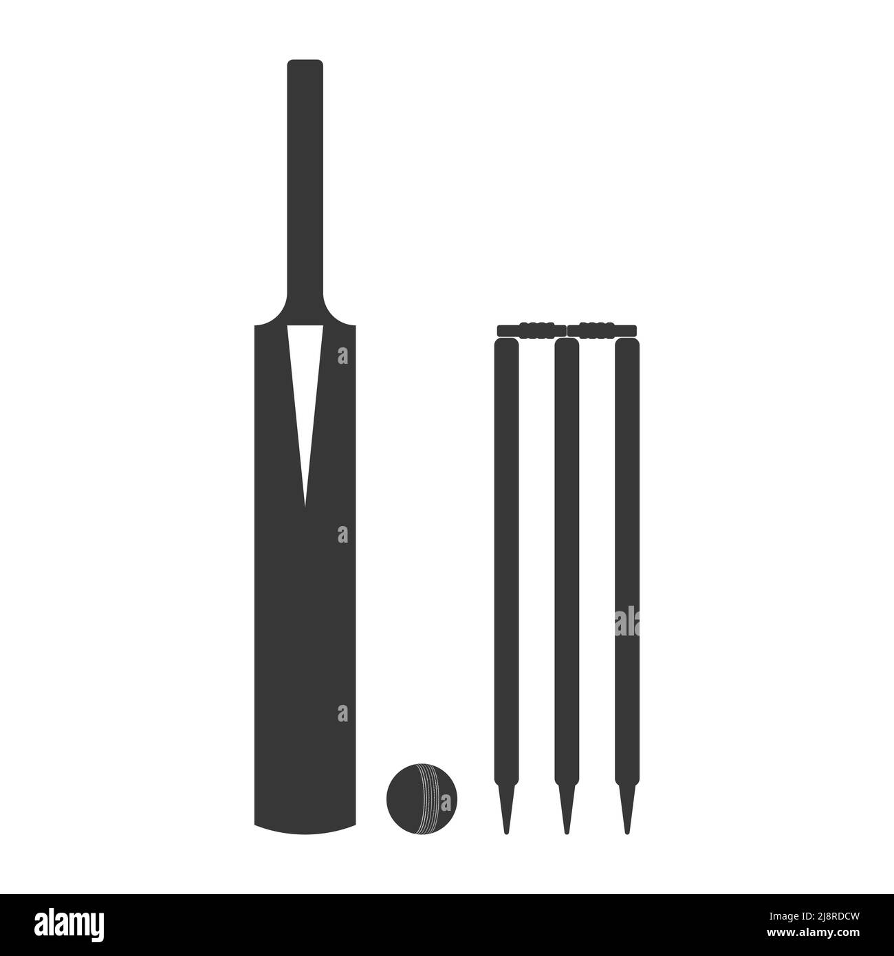 Icona mazza da cricket, palla, ceppi e palline Illustrazione Vettoriale