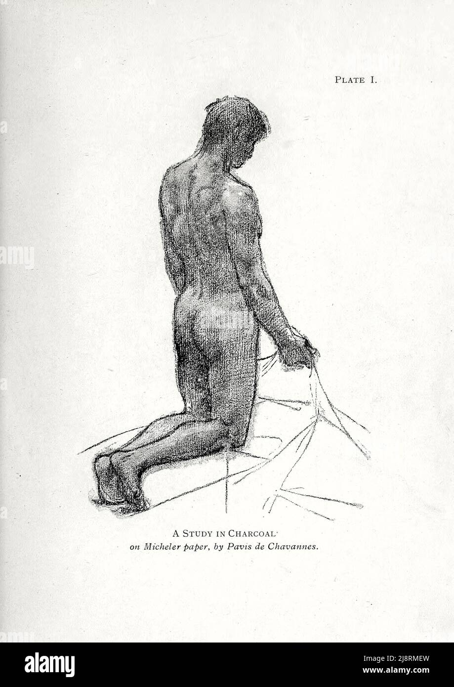 Uno studio in Charcoal Studio della figura maschile del libro 'Studi della figura umana : con alcune note sul disegno e l'anatomia ' di George Montague Ellwood, e Francis Rowland Yerbury, anno di pubblicazione 1918 Editore Londra : B.T. Batsford Foto Stock