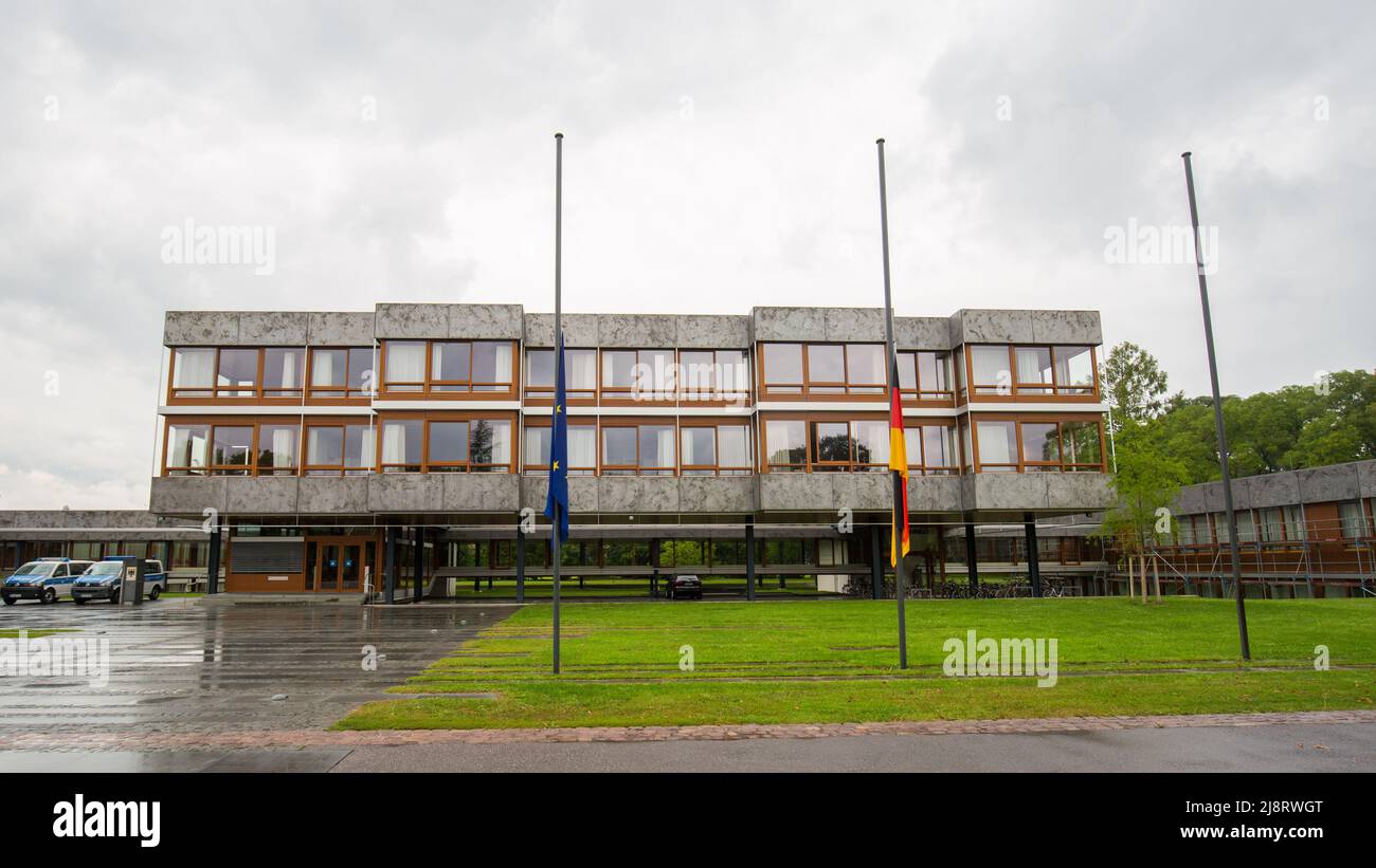 Karlsruhe, Germania - 28 agosto 2021: Vista su uno degli edifici del Bundesverfassungsgericht (tribunale costituzionale federale). Foto Stock