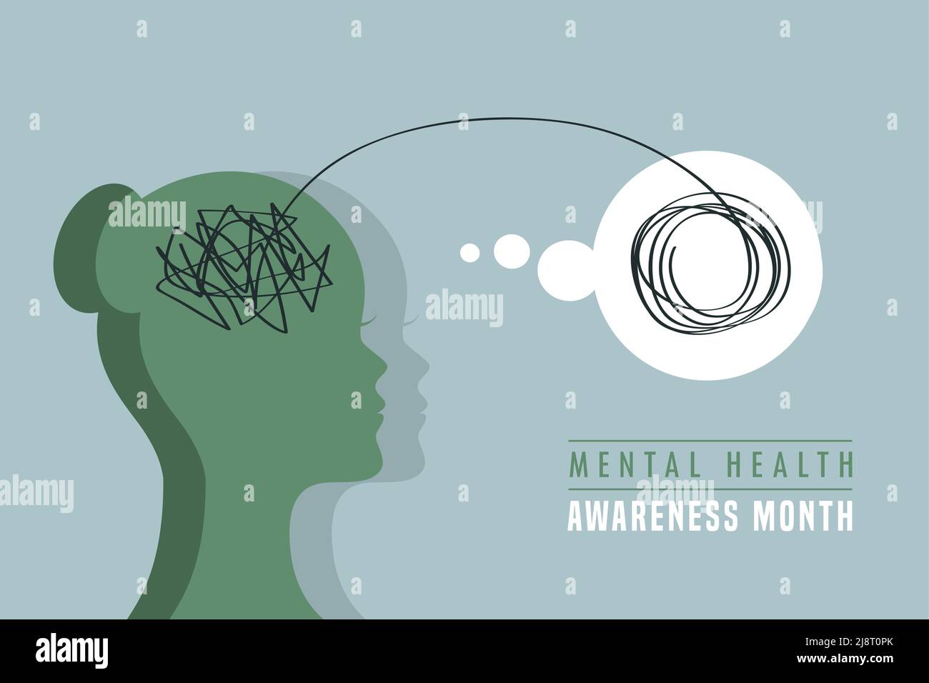 coscienza di salute mentale mese concetto donna cervello Illustrazione Vettoriale