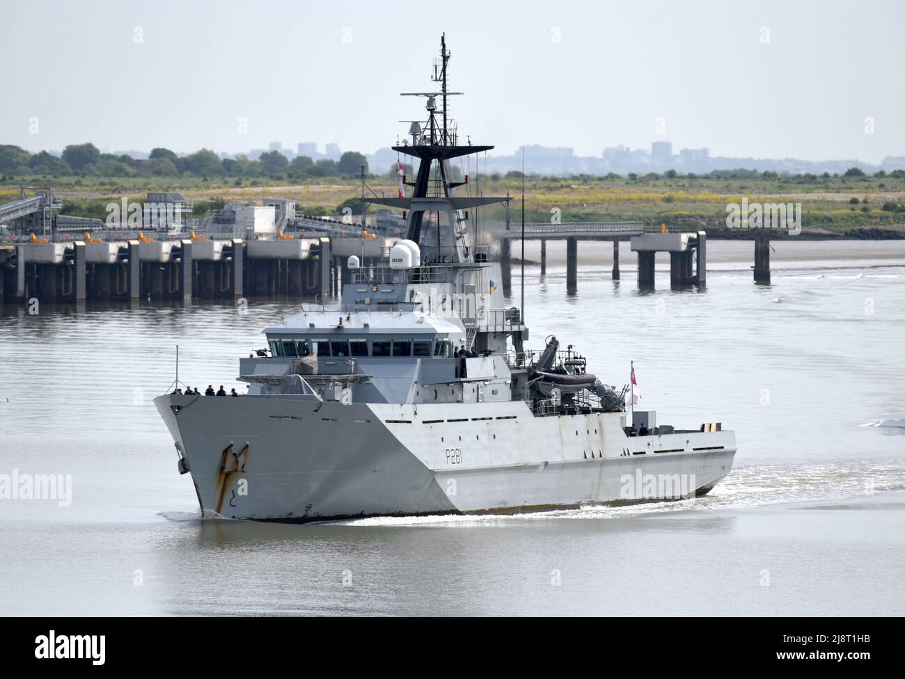 18/05/2022 Tilbury Regno Unito. HMS Tyne è una nave di pattuglia offshore di classe River della Royal Navy e ha per gli ultimi due giorni pattugliando il canale come un de Foto Stock