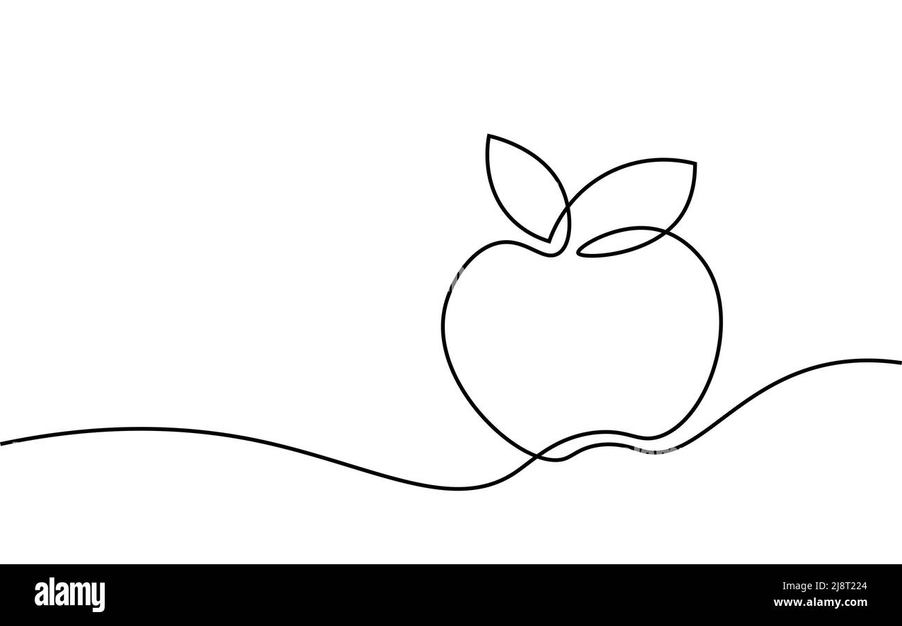 Una riga di simbolo di frutta di mela. Sana colazione vegana. Logo di nutrizione sana. Fitness dieta razione fresco vegetariano vettore illustrazione Illustrazione Vettoriale