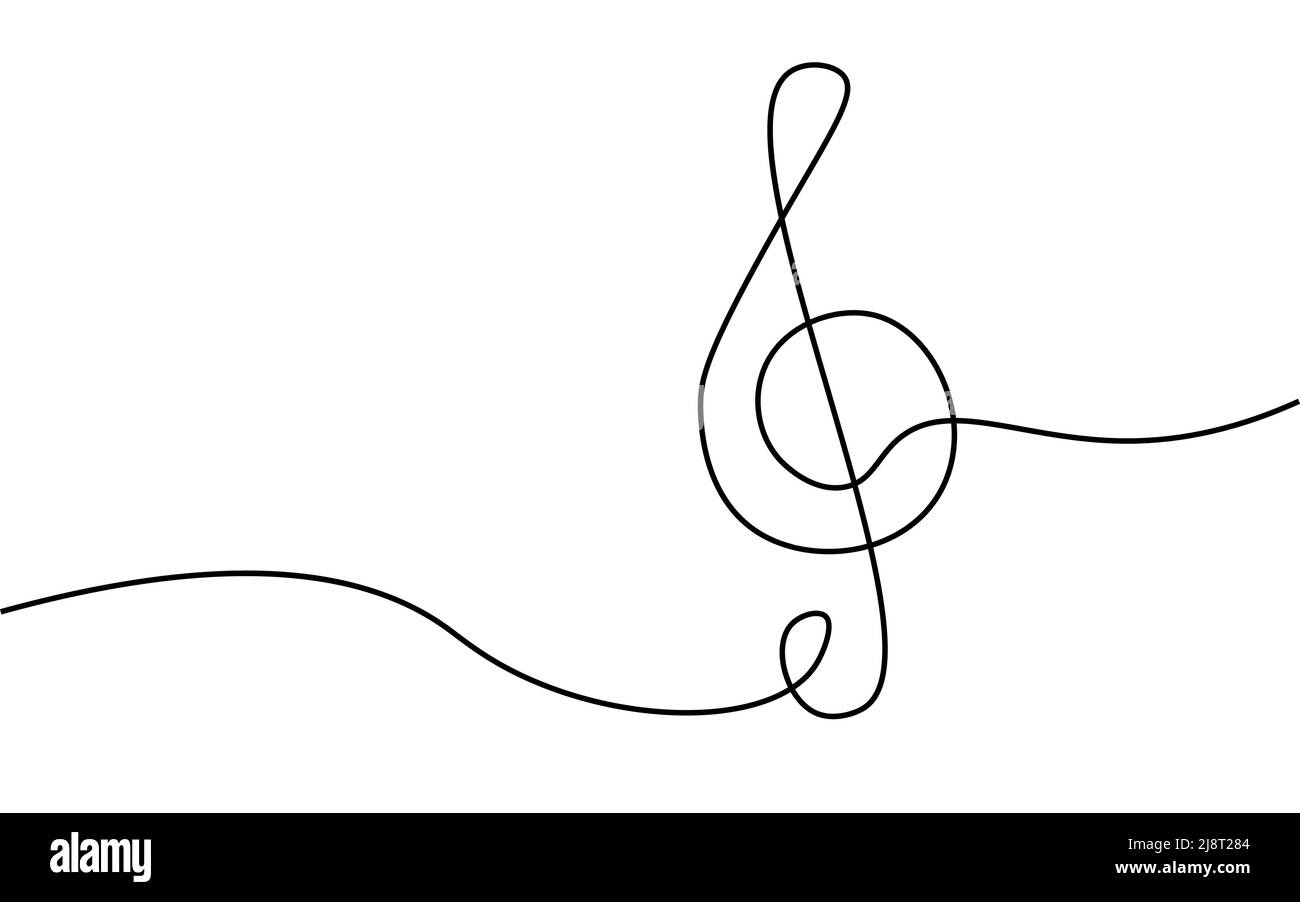 Simbolo del tasto di musica a una riga. Linea continua arte che disegna classica melodia culturale silhouette sonora. Illustrazione vettoriale dell'elemento del doodle del disegno manuale Illustrazione Vettoriale