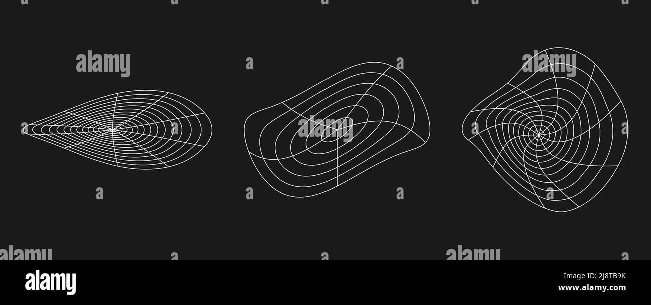 Cyber griglia distorta, elemento di design retro punk. Griglia della geometria a reticolo su sfondo nero. Illustrazione vettoriale. Illustrazione Vettoriale