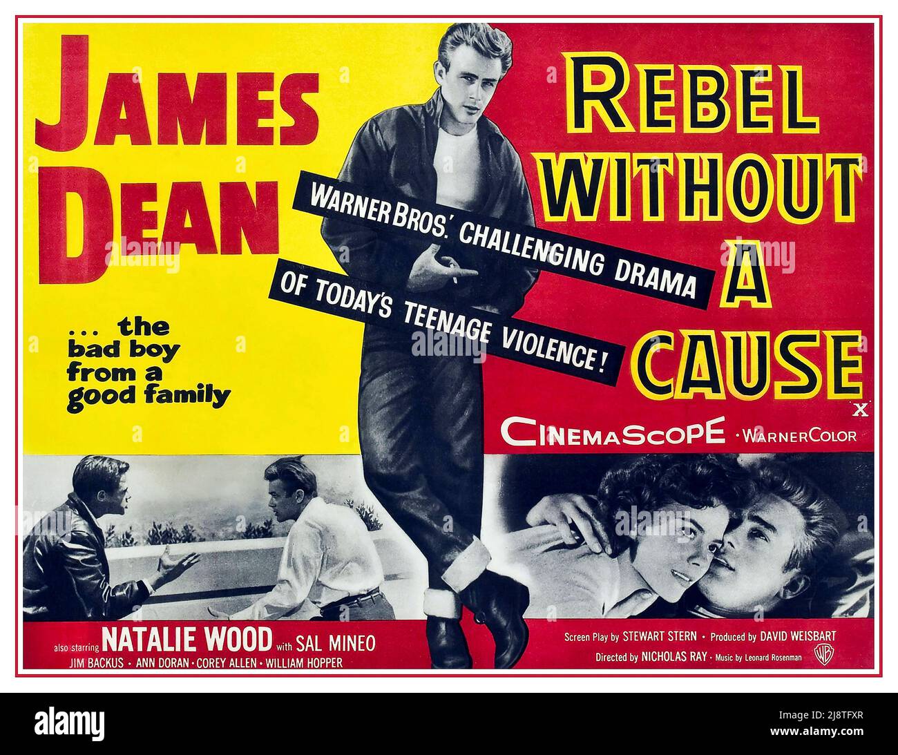 JAMES DEAN 1950's Vintage Movie Film Poster 'Rebel Without a cause' (1955) con James Dean Natalie Wood SAL Mineo... Foto Stock