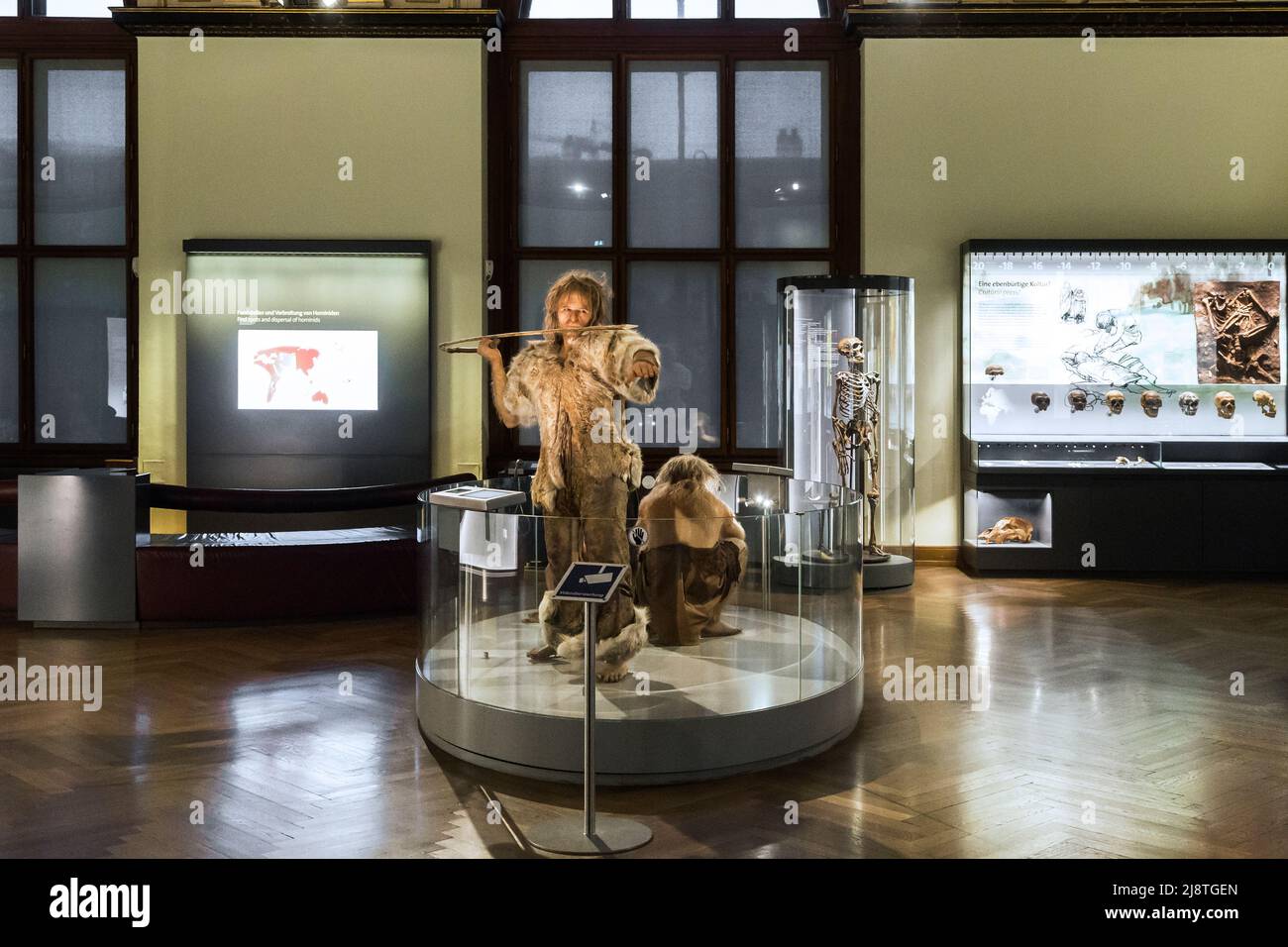 VIENNA, AUSTRIA - 15 MAGGIO 2019: Questa è una ricostruzione di persone primitive come mostra nella Sala Antropologia del Museo di Storia Naturale. Foto Stock