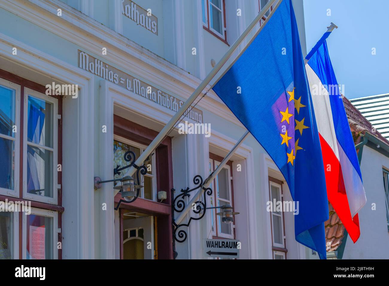 Giornata elettorale dello Stato federale il 08,2022 maggio, Arnis Townhall, la città più piccola della Germania con circa 300 abitanti, Schleswig-Holstein, Germania Foto Stock