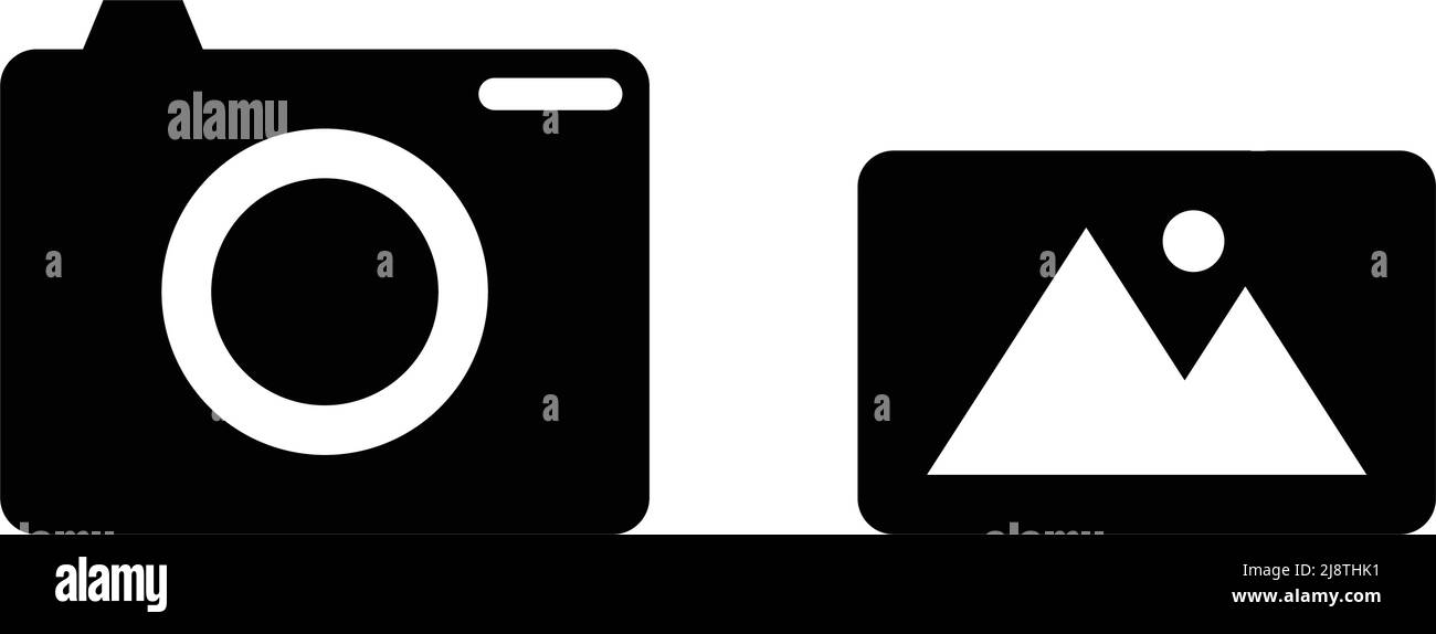 Set di icone per la fotocamera e la silhouette fotografica. Vettore modificabile. Illustrazione Vettoriale