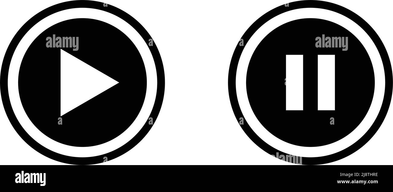 Una serie di icone per i pulsanti di riproduzione e pausa. Vettore modificabile. Illustrazione Vettoriale