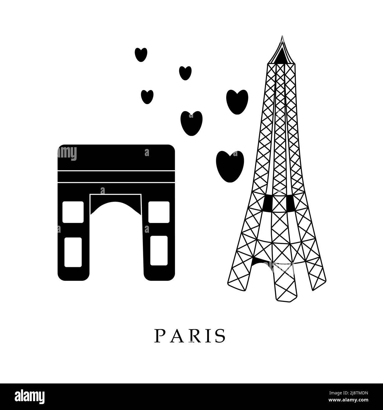 Capitali europee, Parigi. Illustrazione in bianco e nero Illustrazione Vettoriale