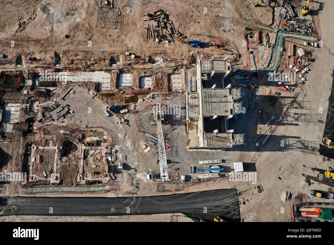 Una veduta aerea generale del molo di Bramley-Moore durante la costruzione di un nuovo stadio per l'Everton FC Foto Stock
