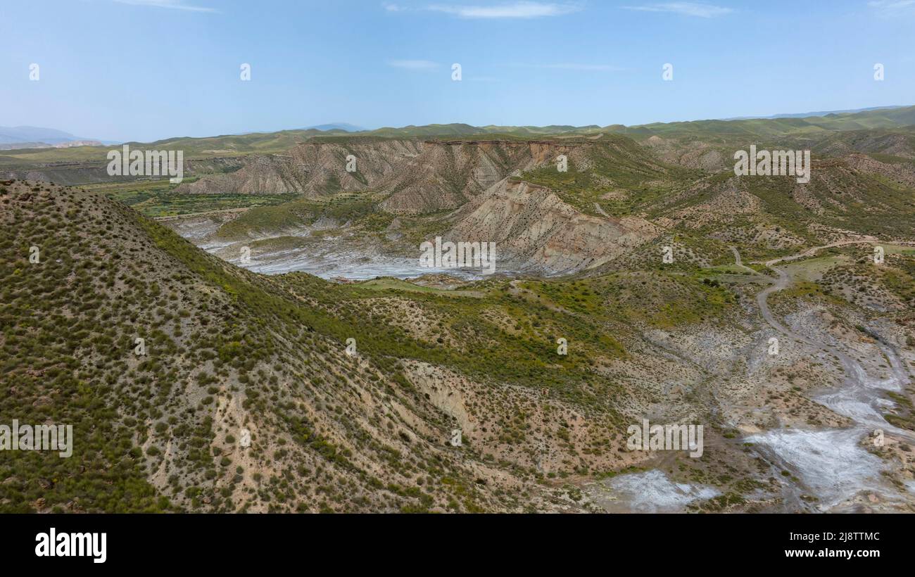 Vista dell'immenso deserto di Taberna in provincia di Almeria, Spagna Foto Stock