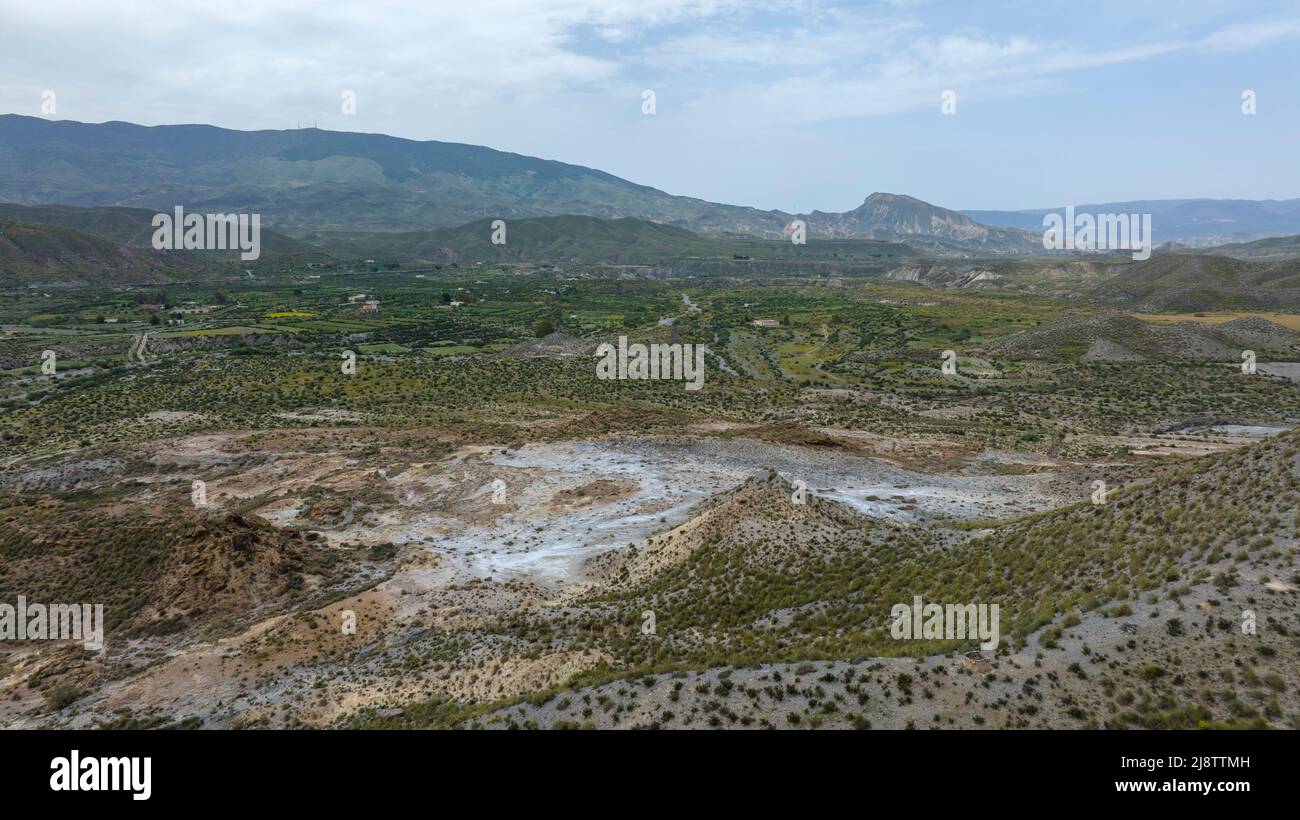 Vista dell'immenso deserto di Taberna in provincia di Almeria, Spagna Foto Stock