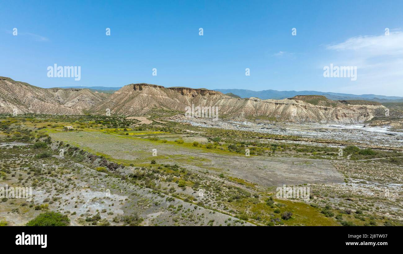 Vista dell'immenso deserto di Taberna in provincia di Almeria, Spagna Foto Stock