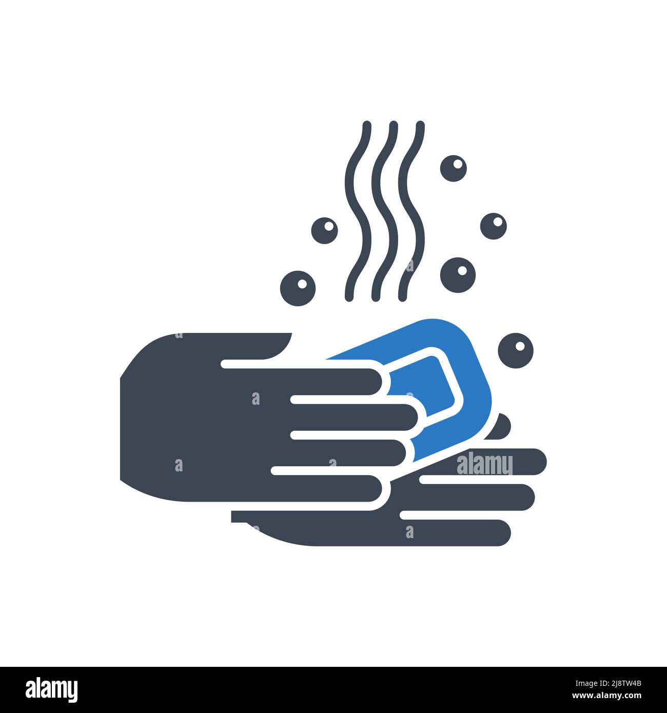 Icona del glifo vettoriale relativo al lavaggio delle mani. Lavarsi le mani con acqua saponata. Cartello di lavaggio delle mani. Isolato su sfondo bianco. Illustrat vettoriale modificabile Illustrazione Vettoriale