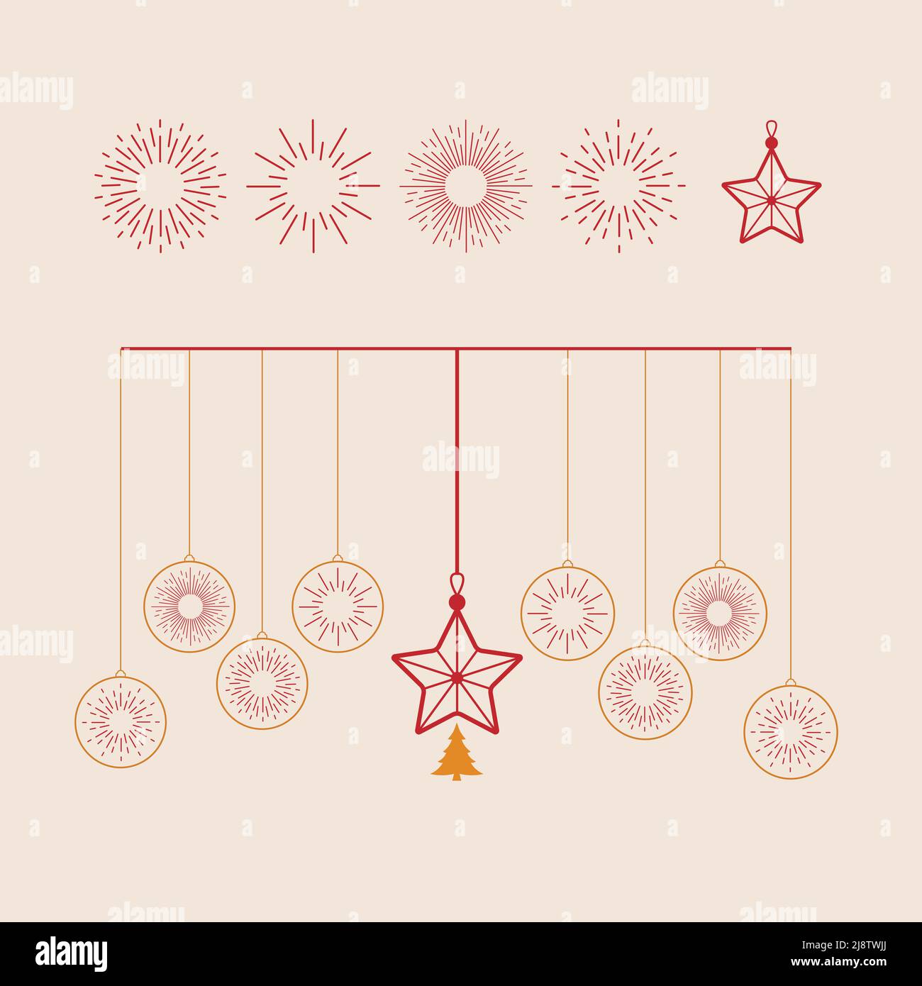 Stelle di Natale sospeso e scintillante isolato in rosa chiaro sfondo. Elemento per Natale e felice anno nuovo Vector Design. Illustrazione Vettoriale