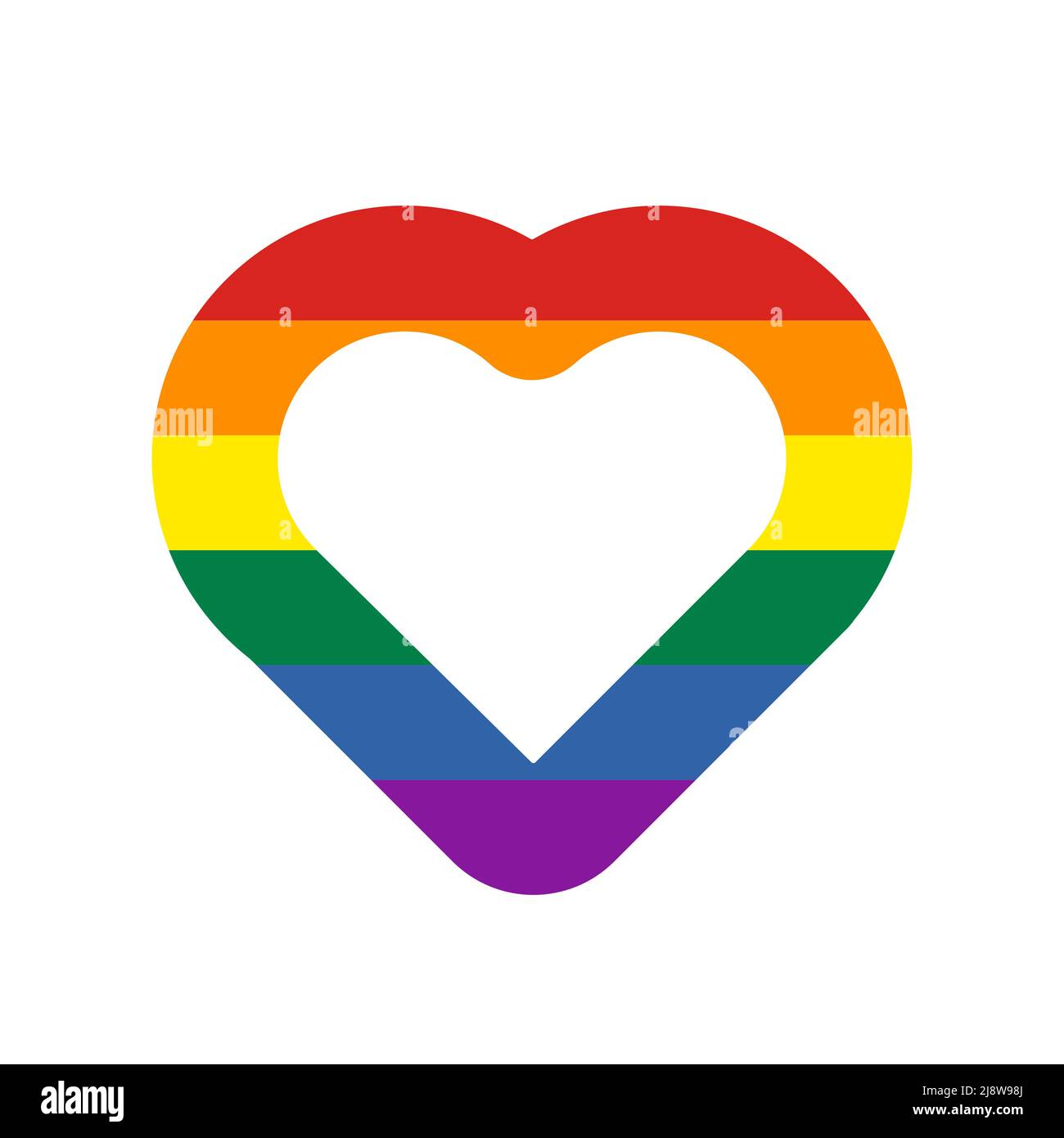 Icona a forma di cuore della bandiera dell'orgoglio isolata su sfondo bianco. LGBT amore segno moderno. Illustrazione vettoriale Illustrazione Vettoriale