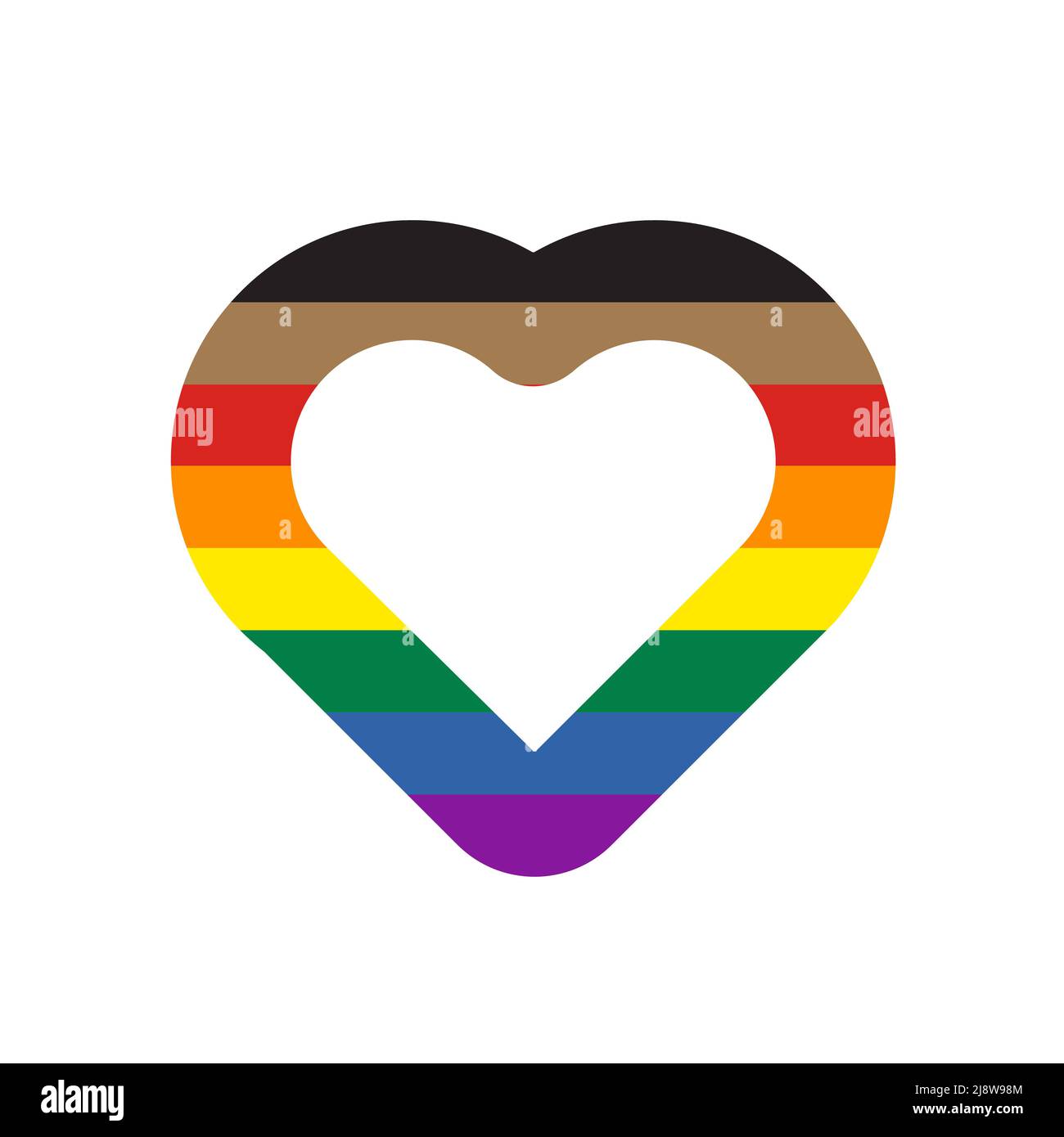 Nuova icona a forma di cuore della bandiera Pride isolata su sfondo bianco. LGBT amore segno moderno. Illustrazione vettoriale Illustrazione Vettoriale
