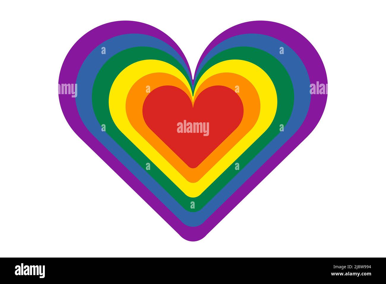 Icona a forma di cuore colorata con colori a bandiera d'orgoglio. Icona LGBT Heart isolata su sfondo bianco. Illustrazione vettoriale Illustrazione Vettoriale