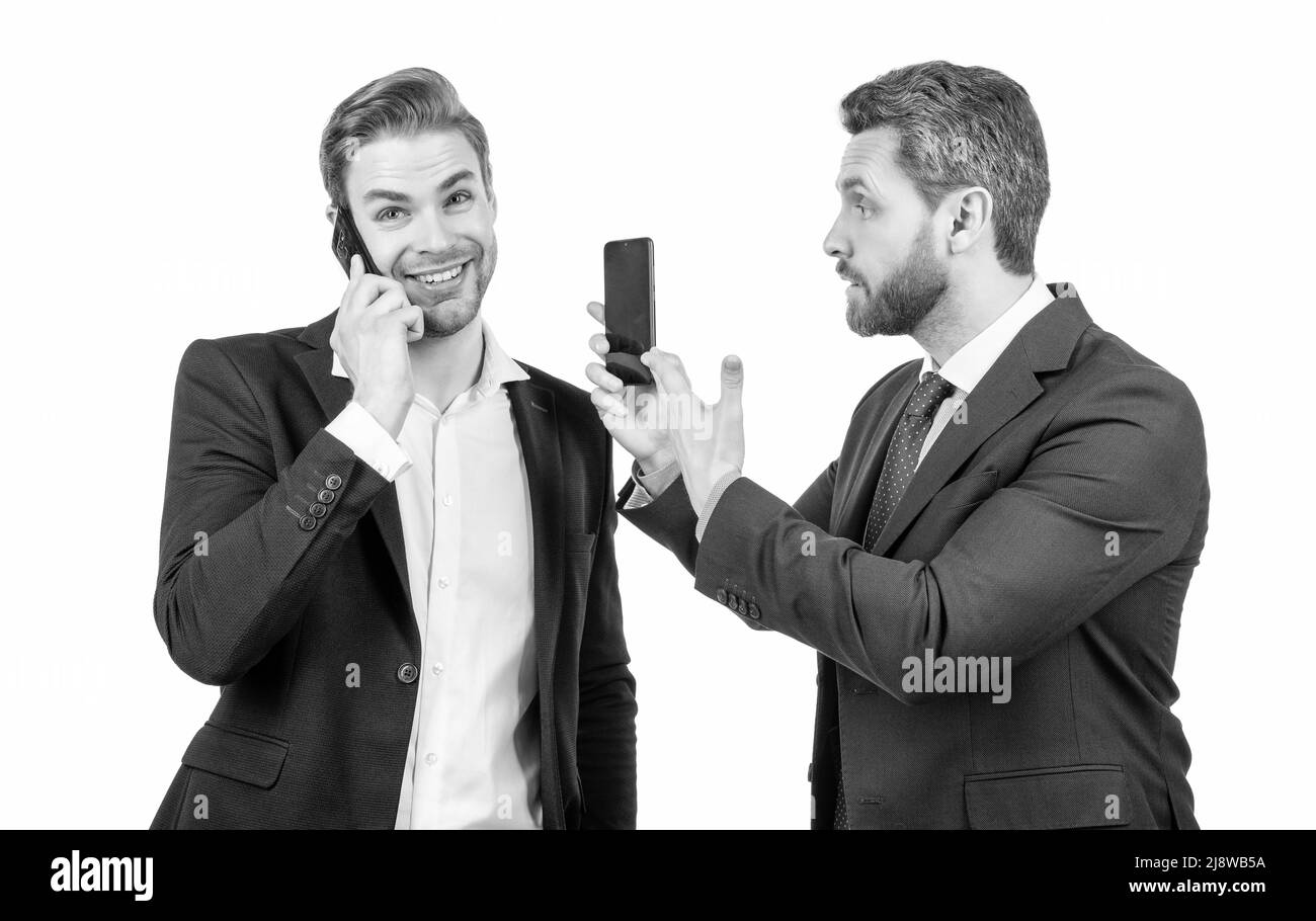 uomini partner gesturing alle negoziazioni di affari. comunicazione di affari dal vivo. Foto Stock