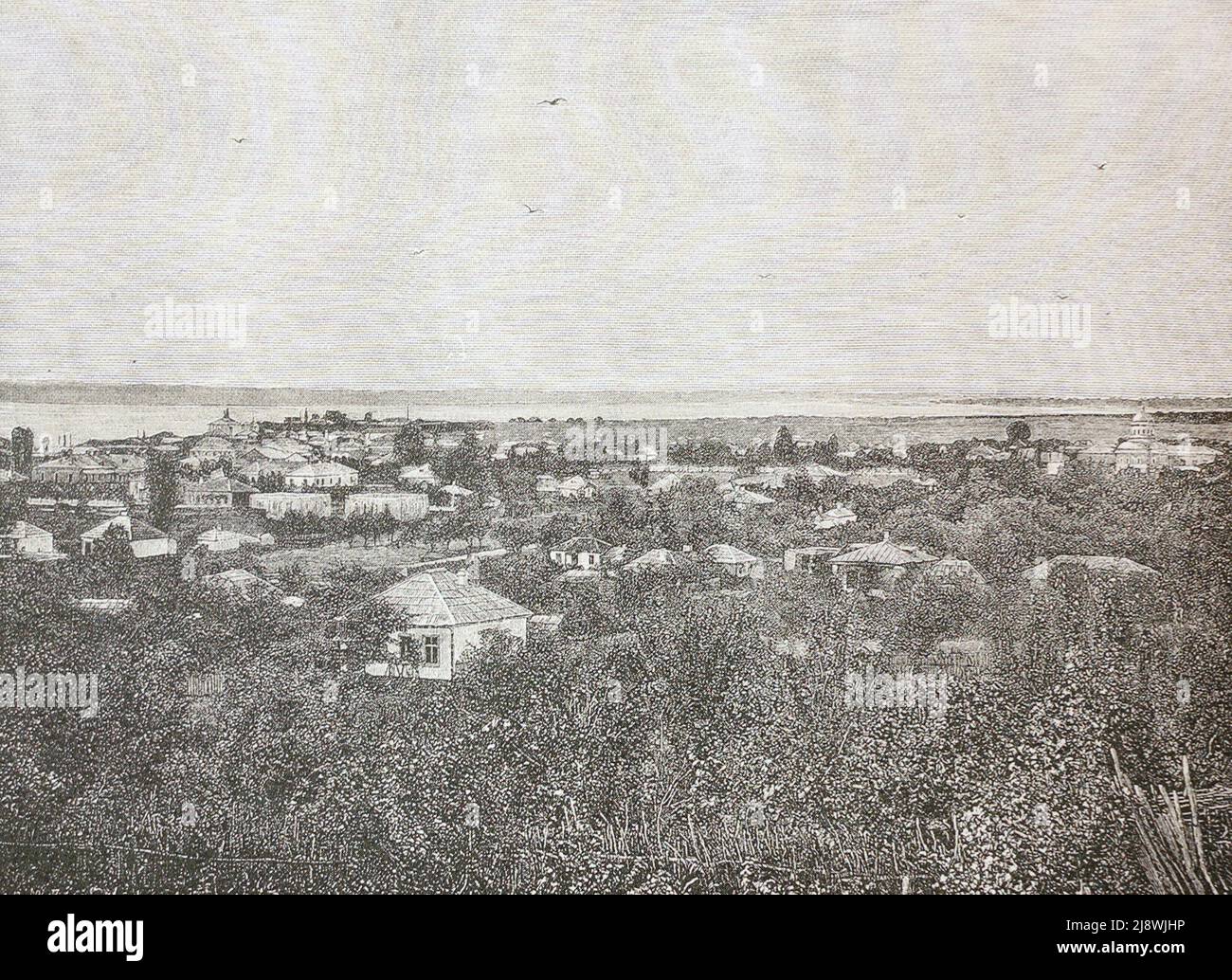 Vista generale della città di Sukhum-Kale. Incisione della fine del 19th secolo. Foto Stock