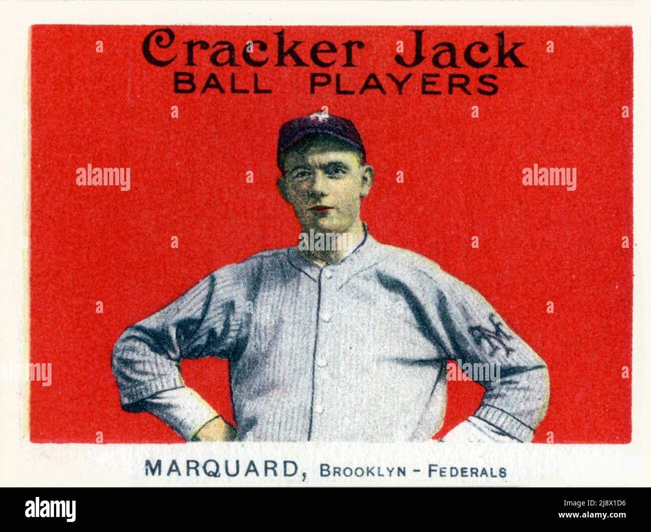 Carta da baseball dei giocatori di Cracker Jack Ball raffigurante il marchese Rube dei Brooklyn Federals del 1915. Foto Stock