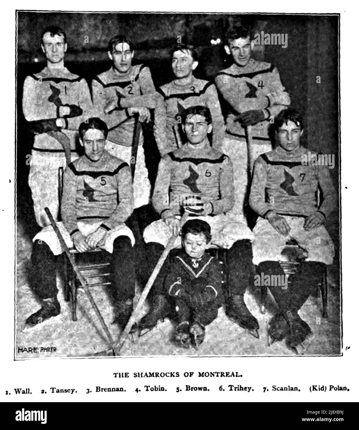 Squadra canadese di hockey su ghiaccio Montreal Shamrocks della 1898 Amateur Hockey Association of Canada Foto Stock