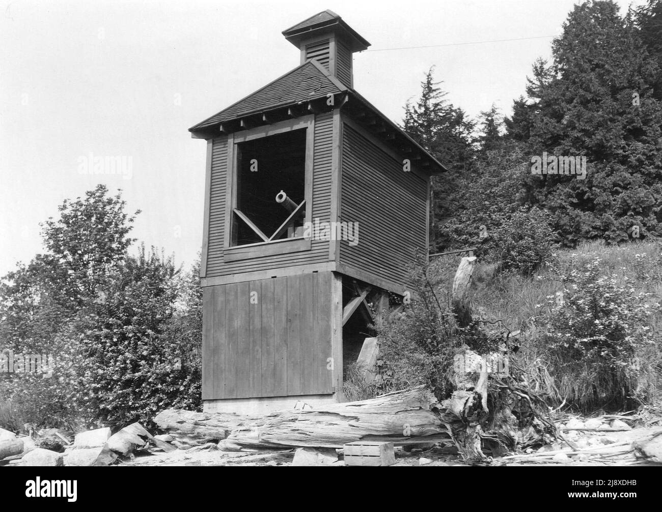 The Nine o'Clock Gun at Brockton (Hallelujah) Point, Vancouver ca. 1930 Foto Stock