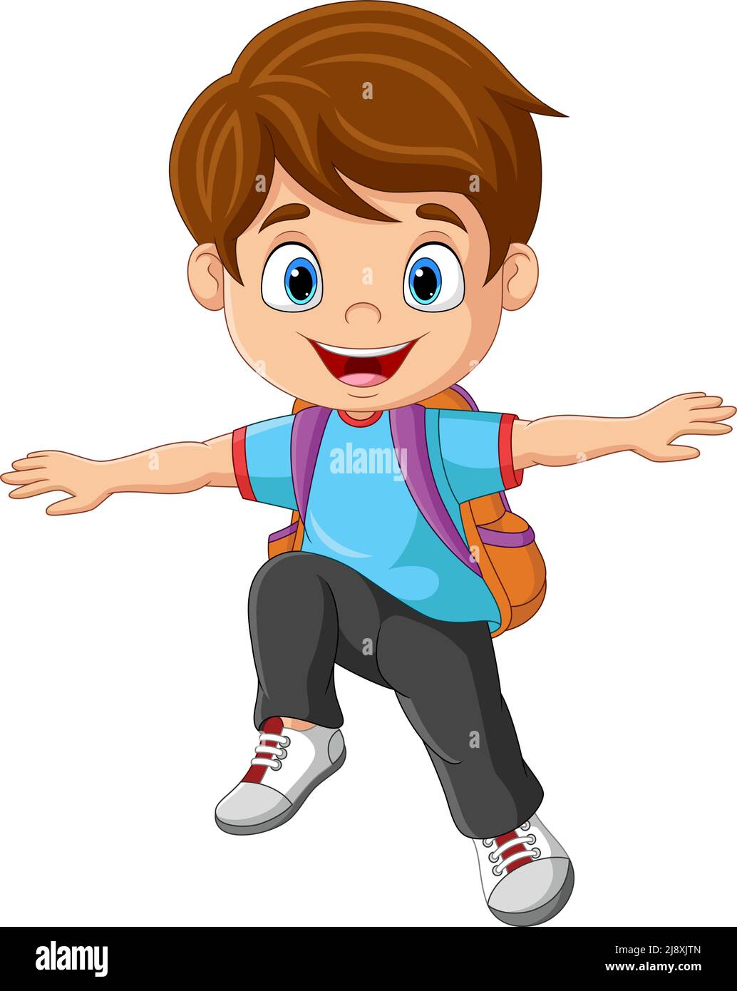 Cartone animato felice ragazzo scuola in posa Illustrazione Vettoriale
