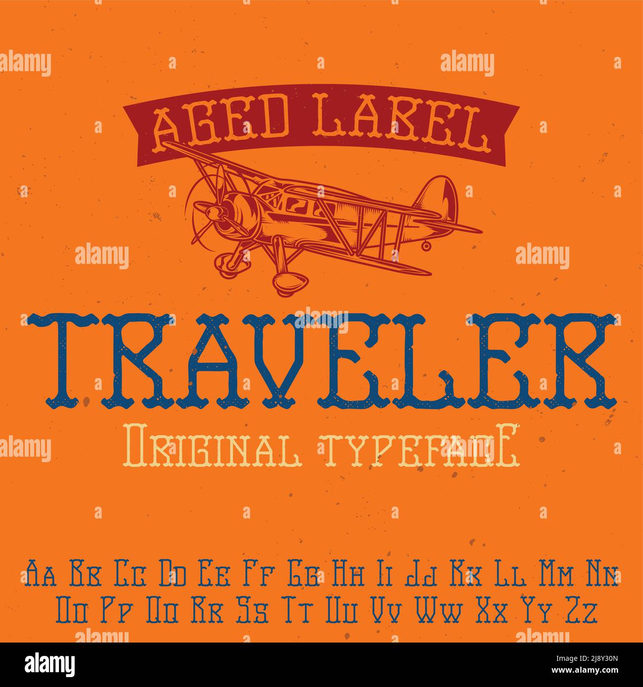Carattere originale dell'etichetta denominato 'Traveler'. Buona da utilizzare in qualsiasi design di etichette. Illustrazione Vettoriale