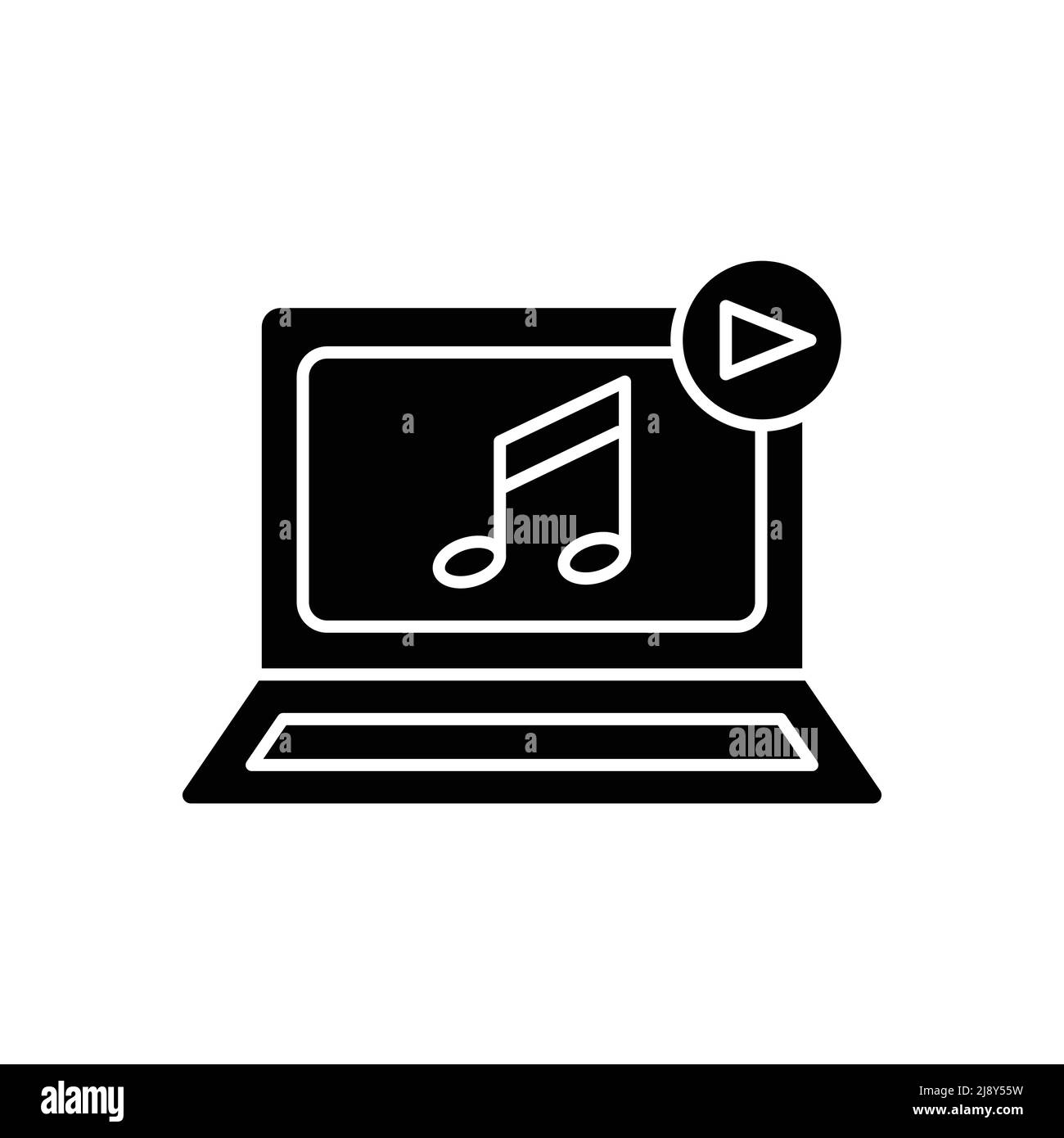 Icona vettore laptop con tono e pulsante di avvio. Musica, riprodurre musica. Stile icona solido, glifo. Semplice illustrazione del disegno modificabile Illustrazione Vettoriale