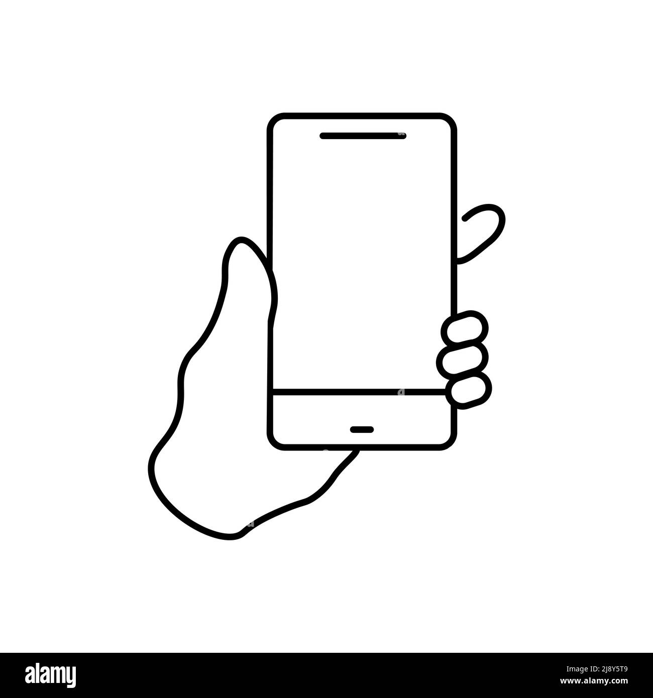 Telefono cellulare con icona vettoriale piatta in mano Illustrazione Vettoriale