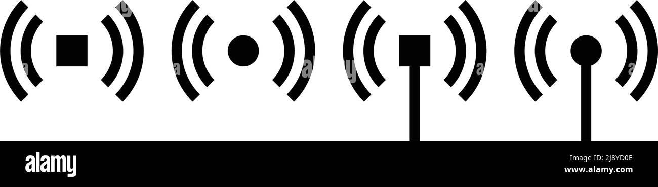Una serie di icone di silhouette sulle onde radio. Vettore modificabile. Illustrazione Vettoriale