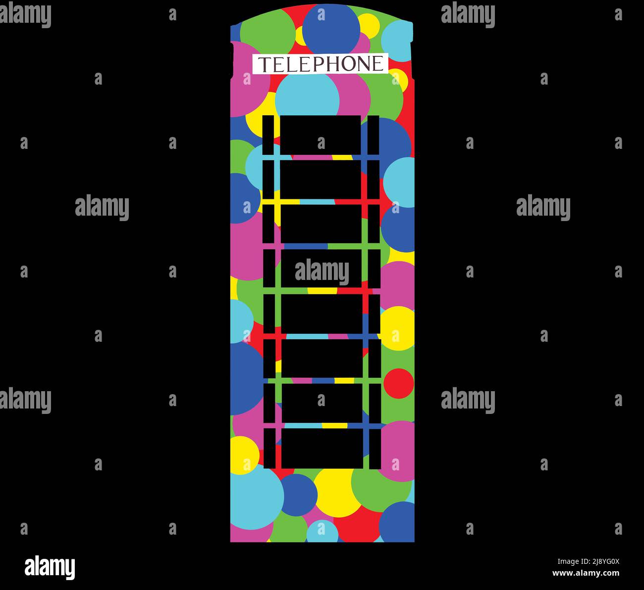 Una scatola del telefono britannico colorata psichedelico - Illustrazione. Foto Stock