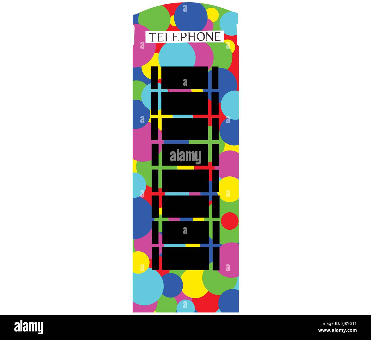 Una scatola del telefono britannico colorata psichedelico - Illustrazione. Foto Stock