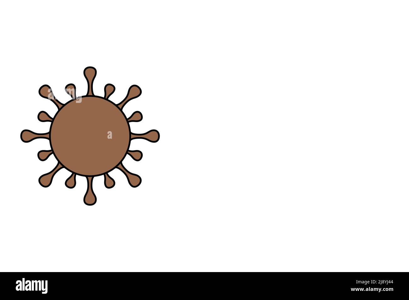 Virus. Disegno di un virus marrone che rappresenta la scimmietta. Sfondo bianco con spazio per il testo. Illustrazione. Design orizzontale. Viruela del mono. Foto Stock