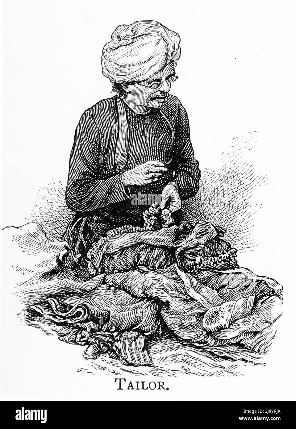 Incisione di un sarto indiano, circa 1880 Foto Stock